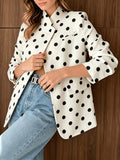 New Spring/Summer 2026 Fashionable Casual Stand Collar Polka Dot Print Irregular French-Style Vintage Blazer - White