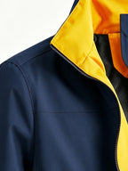 Simple Large "R" Letter Navy Blue Lined White Full-Zip Stand Collar Windproof Jacket for Men and Women, Spring/Autumn Multi-Pocket Trendy Casual Outdoor Windbreaker - Navy Color