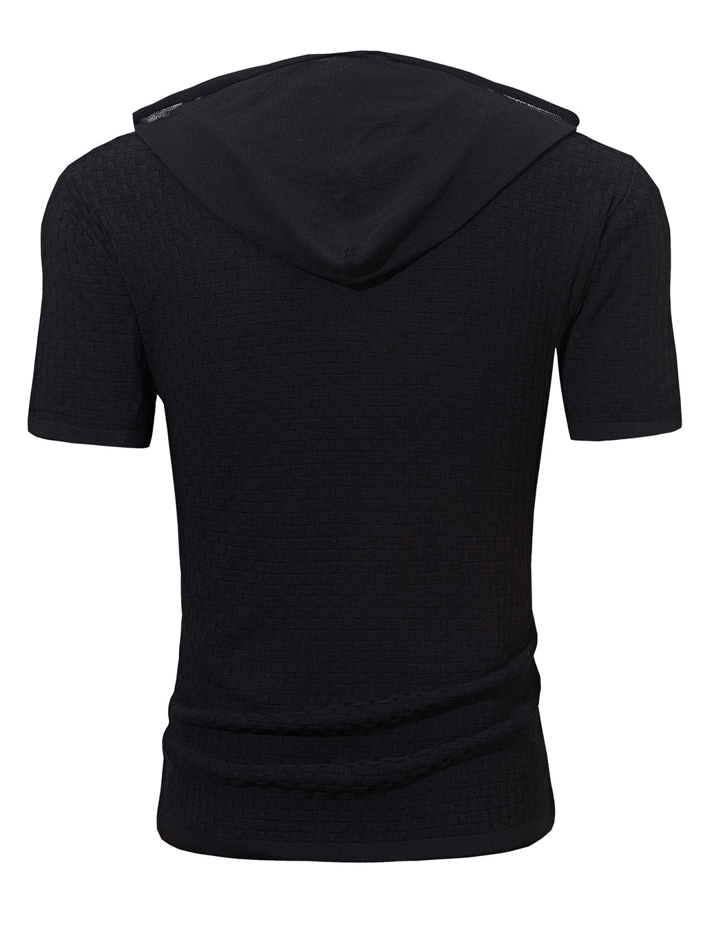 Men's Waffle Knit Hooded Short Sleeve T-Shirt - Adjustable Hood with Waffle Texture, Breathable Casual Top, Machine Washable Suitable for - Wear, Versatile for Gym, Outdoor & Everyday Use, Fit Short Sleeve Shirt - Black