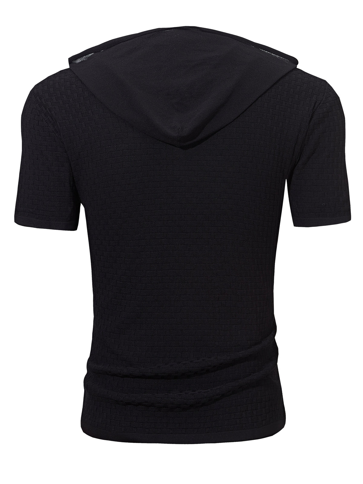 Men's Waffle Knit Hooded Short Sleeve T-Shirt - Adjustable Hood with Waffle Texture, Breathable Casual Top, Machine Washable Suitable for - Wear, Versatile for Gym, Outdoor & Everyday Use, Fit Short Sleeve Shirt - Black