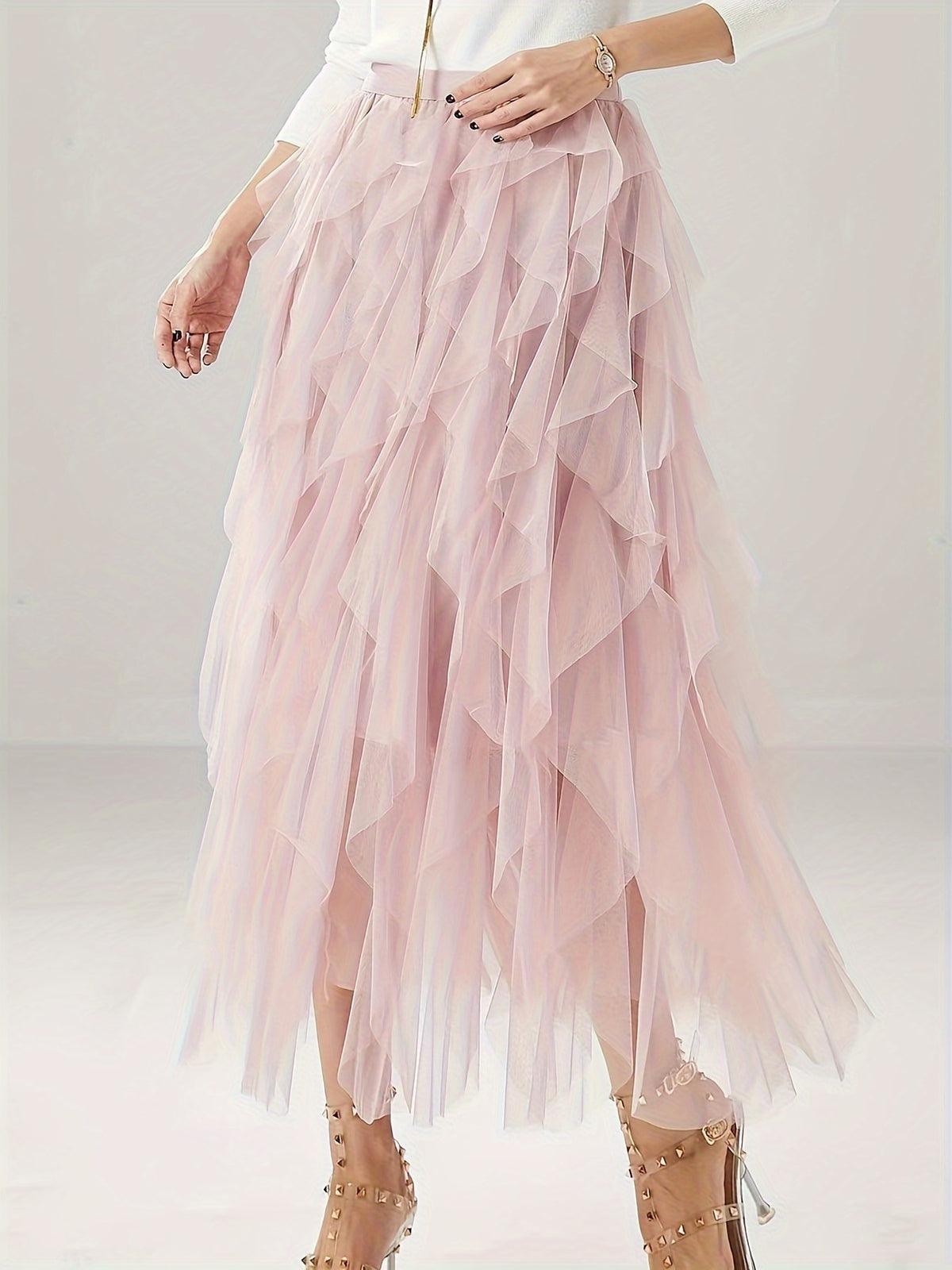 Classic Mesh Irregular Fairy Dress - Pink