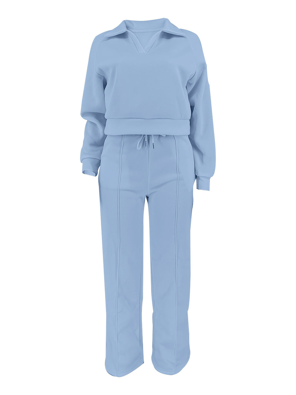 Women'S Casual Easy Solid Color Long Sleeve Hoodie And Pants 2pcs Set, Street Style, Suitable for Spring Autumn Daily Commute And Outing - Sky Blue