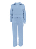 Women'S Casual Easy Solid Color Long Sleeve Hoodie And Pants 2pcs Set, Street Style, Suitable for Spring Autumn Daily Commute And Outing - Sky Blue