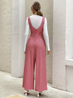 Four Seasons Women'S Vintage Houndstooth Floral Pearl Beading High-Waist Tapered Waist Temperament Wide-Leg Overalls Jumpsuit Trousers Business Commute Casual Vacation Dating Exquisite Elegant Women'S Trousers - Mixed colors