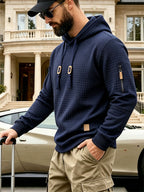 2pcs Men'S Checkered Hooded Sweatshirts, Long Sleeve Pullover Tops, Regular Fit Knit Fabric, with Zippered Pockets, Soft Stretch Knit Sweater, Lightweight Casual, Suitable for Spring Fall Travel Streetwear - Black+Navy Blue