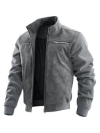 Men'S Stand-Up Collar Patchwork Jacket, Body with Waffle Texture Long Sleeves, Multi-Zipper Metal Pocket Design, Loose Short Style, Stiff Wrinkle-Resistant Fabric, Suitable for Daily Commute And Street Casual Wear, Retro American Style - Dark Gray