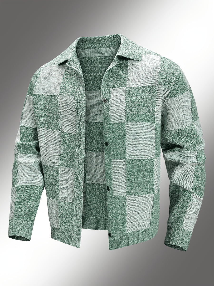 Men'S Checkered Jacket; Lapel Plaid Single-Breasted Casual Jacket; Autumn And Winter Men'S Top, Suitable for Daily Work Scenes - White Green