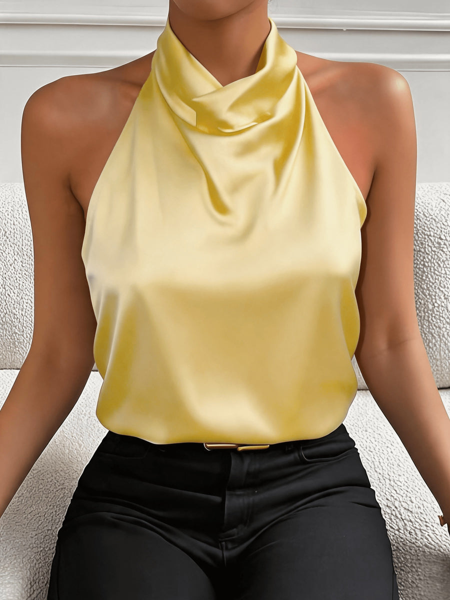 Elegant and Sexy Halter Neck Backless Top, Suitable for Summer Dates, Parties, Commuting, and Casual Fashion. Versatile and High-end, This Short-length Top Accentuates Your Figure with a Vintage Style - 【Light Yellow】