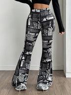 2026 New Women'S Elastic Waist Full Print Flare Leg Pants | Casual Long Length, Skinny Fit, All-Season Printed Trousers for Going Out - Mixed colors
