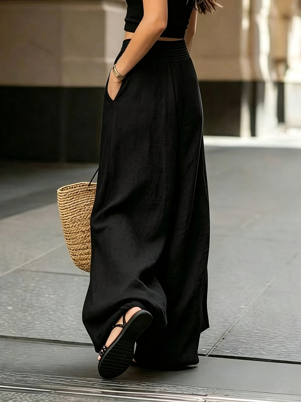 Designed for Waist Comfort, Featuring an Elastic Wide Waistband And Side Pockets. Ideal Country-Style Apparel for Women And Country Music Concerts, Delivering an Elegant Look for Everyday Outfits - Black