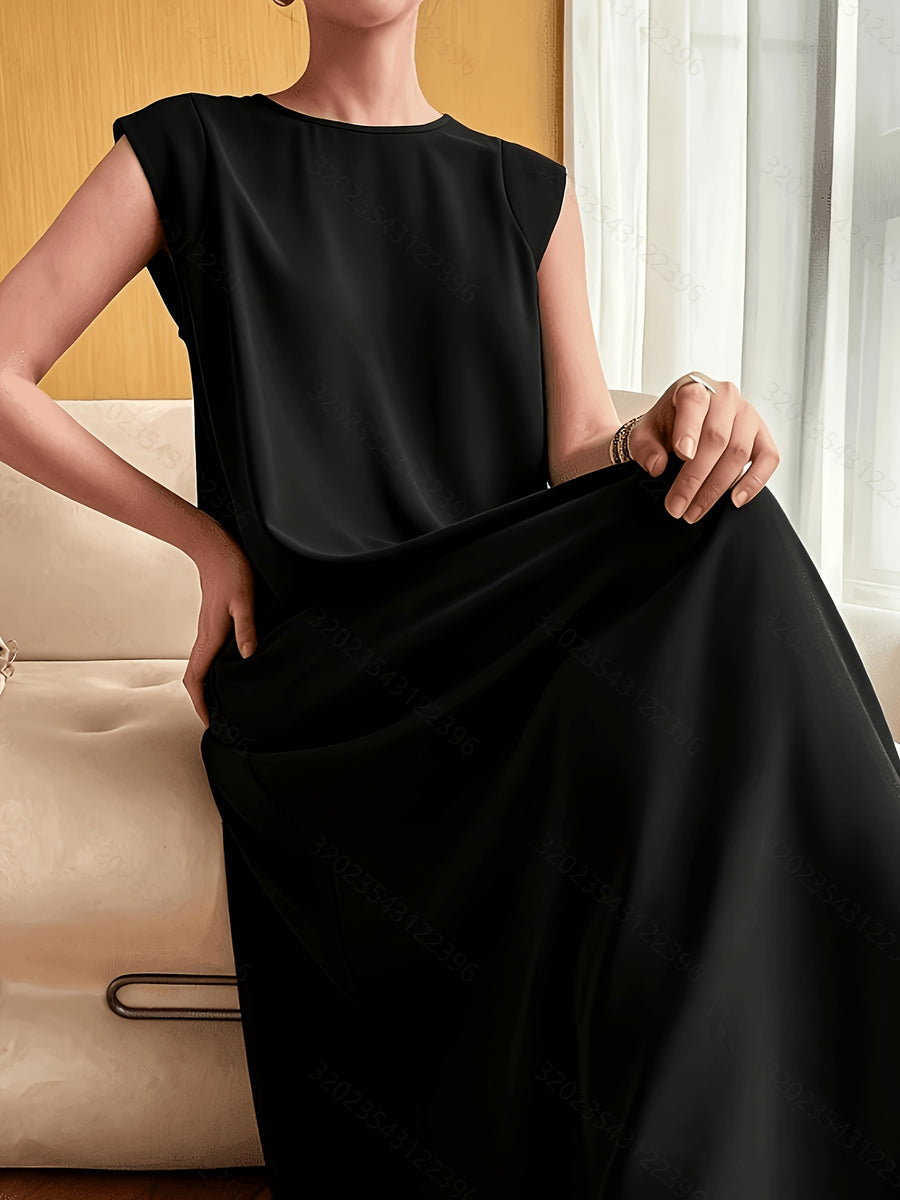 Middle Eastern Muslim Lady'S Solid Color Elegant Casual Long Dress, Sleeveless Comfortable Floor-Length Abayas As The Inner Layer of The Dress, Long Dress for Ramadan/Eid Al-Fitr, Sleeveless Dress for Ladies' Casual Home And Outdoor Wear - Black