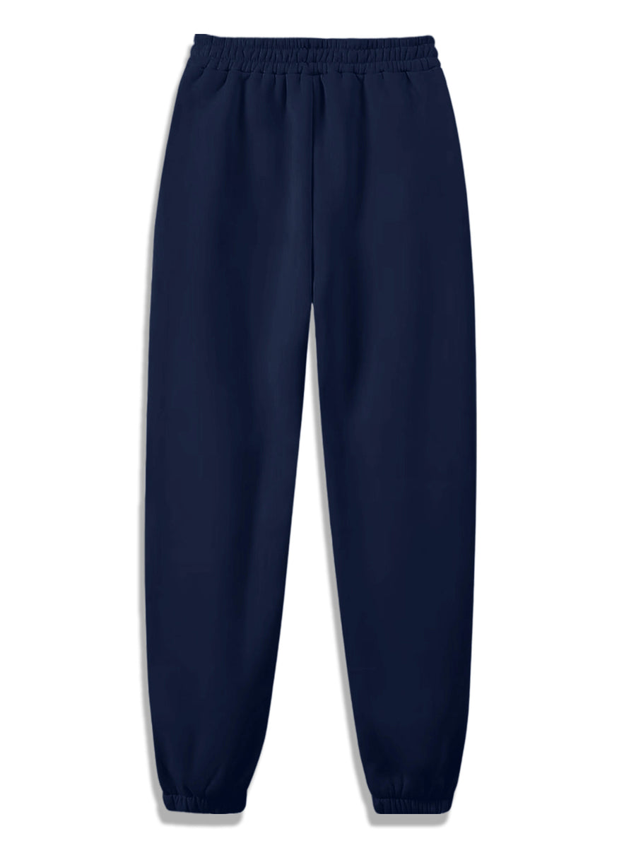 Women'S Drawstring Ankle-Cinching Sweatpants GK Letter Hot-Stamped Textured Striped Printed Casual Jogging Trousers - Navy Color