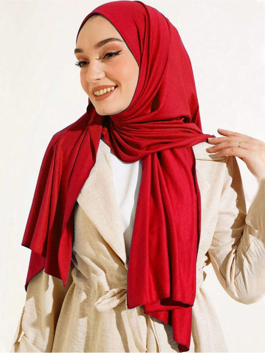 Women'S Jersey Headscarf - Soft, Breathable, And Secure Fit; a Modest Wrap Suitable for Daily Wear, Commuting, Wind, And Shielding - Scarlet red