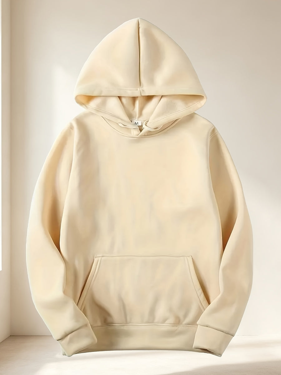 Discount 2pcs Solid Color Basic Hoodie Men'S Loose All-Match Drop Shoulder Long Sleeve Top Casual Pullover Sweatshirt - Khaki+Dark Grey