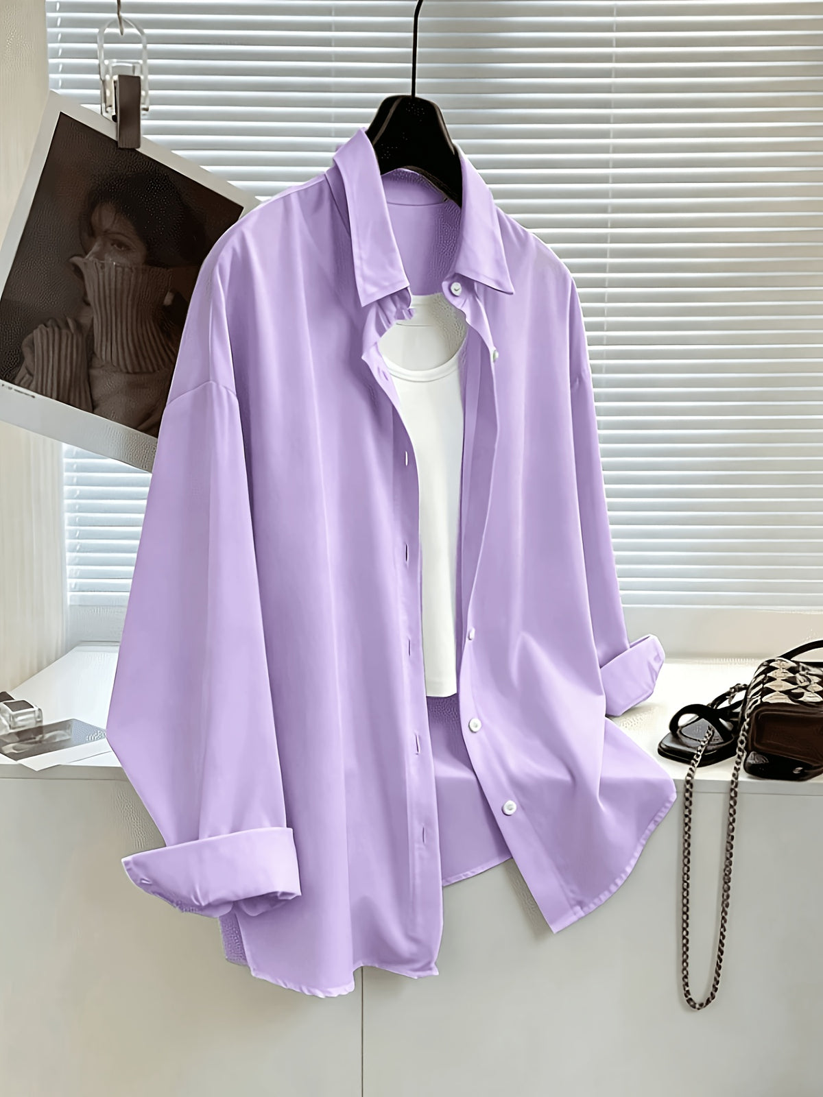 Solid Color Long Sleeve French Shirt for Women New Arrival - Purple
