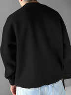 Men's Casual Minimalist Sweatshirt with a Round Neck and Printed "Los Angeles" and "Freedom" Gothic Lettering - Black