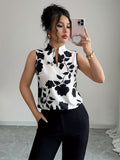 Women's Elegant Floral Print Fashion Sleeveless Blouse Top - Mixed colors