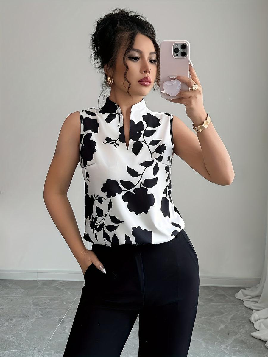 Women's Elegant Floral Print Fashion Sleeveless Blouse Top - Mixed colors