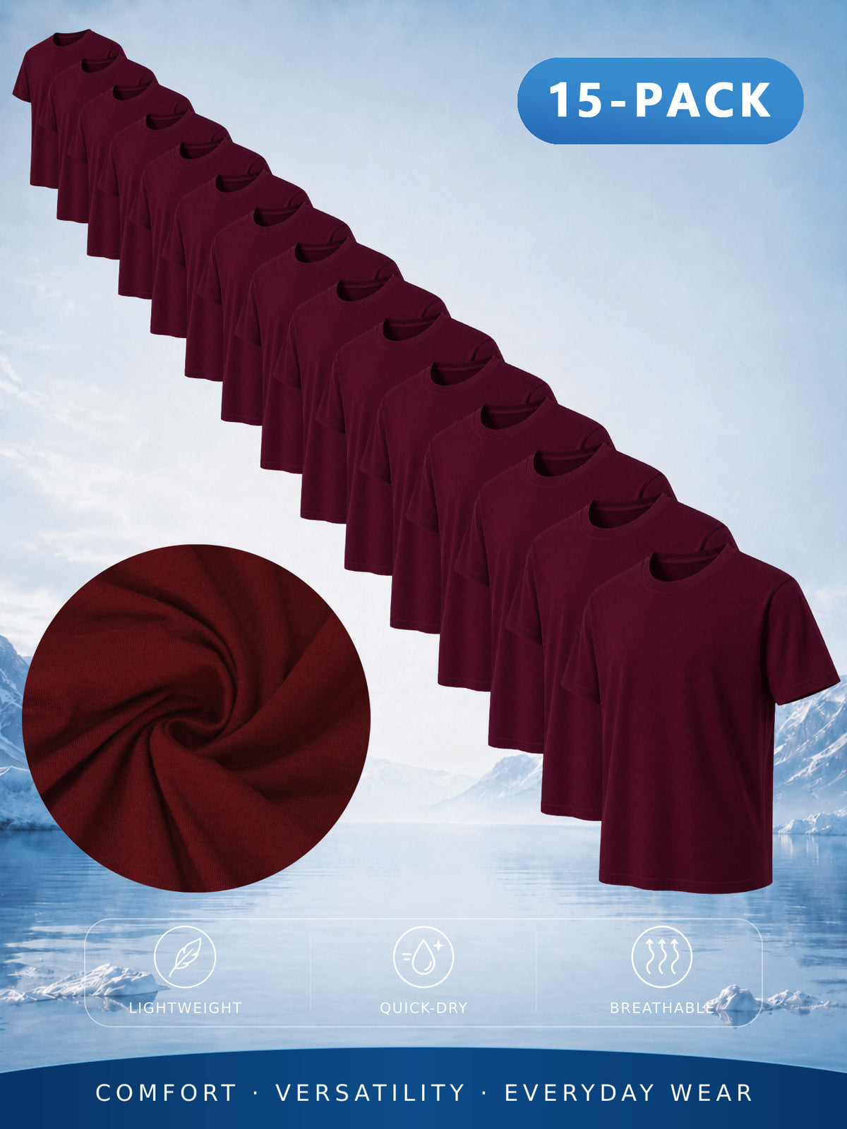 15pcs High-Quality Men'S Solid Color Short-Sleeve T-Shirts, Available in Multiple Colors, Casual, Comfortable, Lightweight, Fashionable, Basic Style Tops, Suitable for Daily Wear, Work, Sports, And As Gifts - Wine Red 15-Piece Set