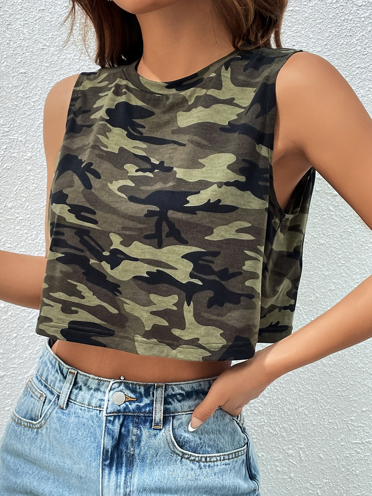 Women'S Camouflage Print Short Sleeve Sleeveless T-Shirt - Mixed colors