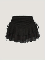 Lace Patchwork Mesh Half Skirt - Black