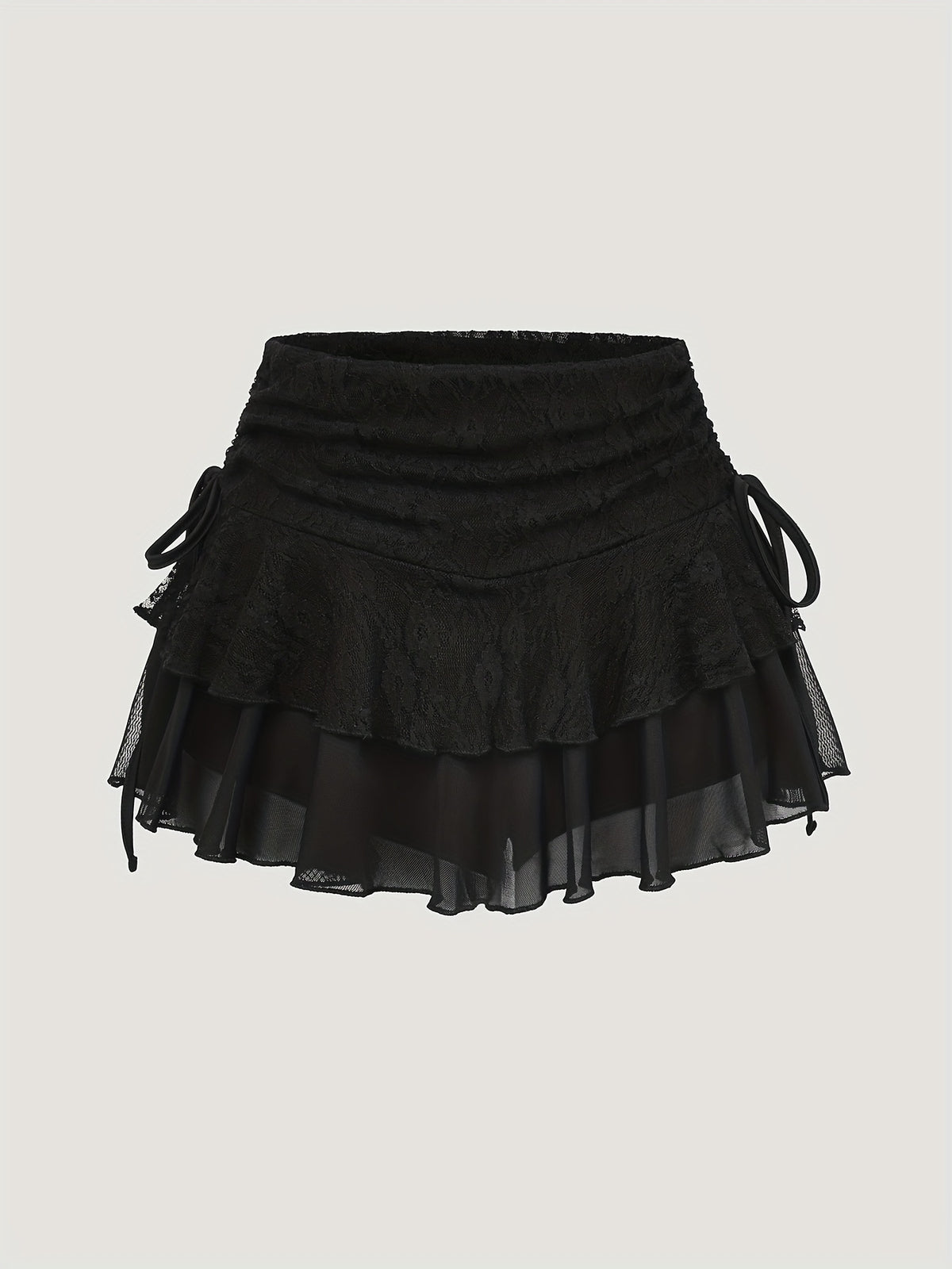 Lace Patchwork Mesh Half Skirt - Black