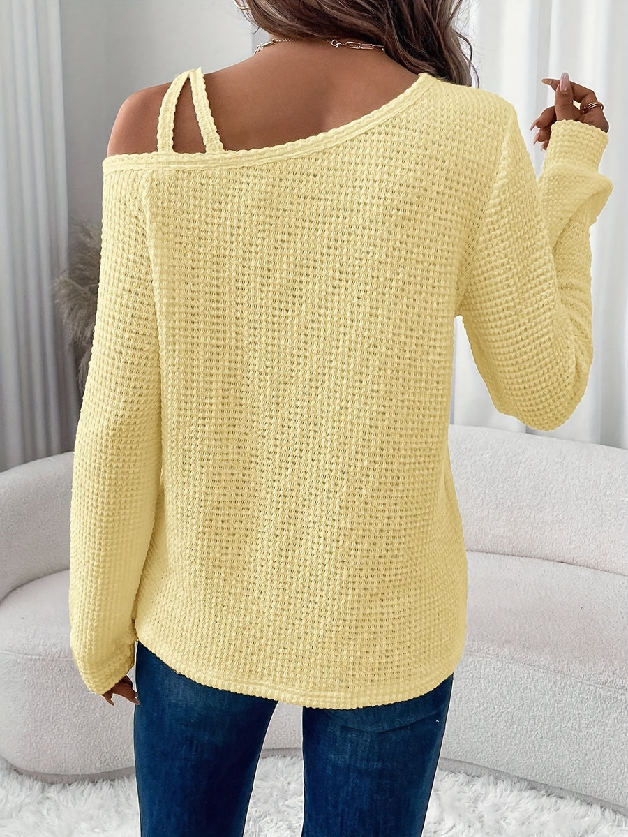 Women's Fashion Cross-Strap Casual Long Sleeve T-Shirt - Yellow