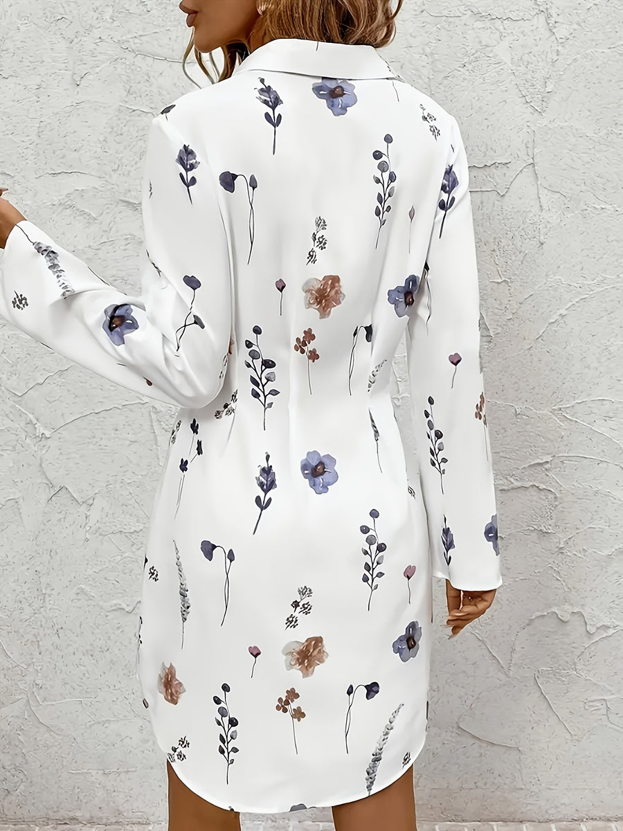 Elegant Dress, Elegant Fresh Vacation Style Small Floral Print Blouse Dress - White