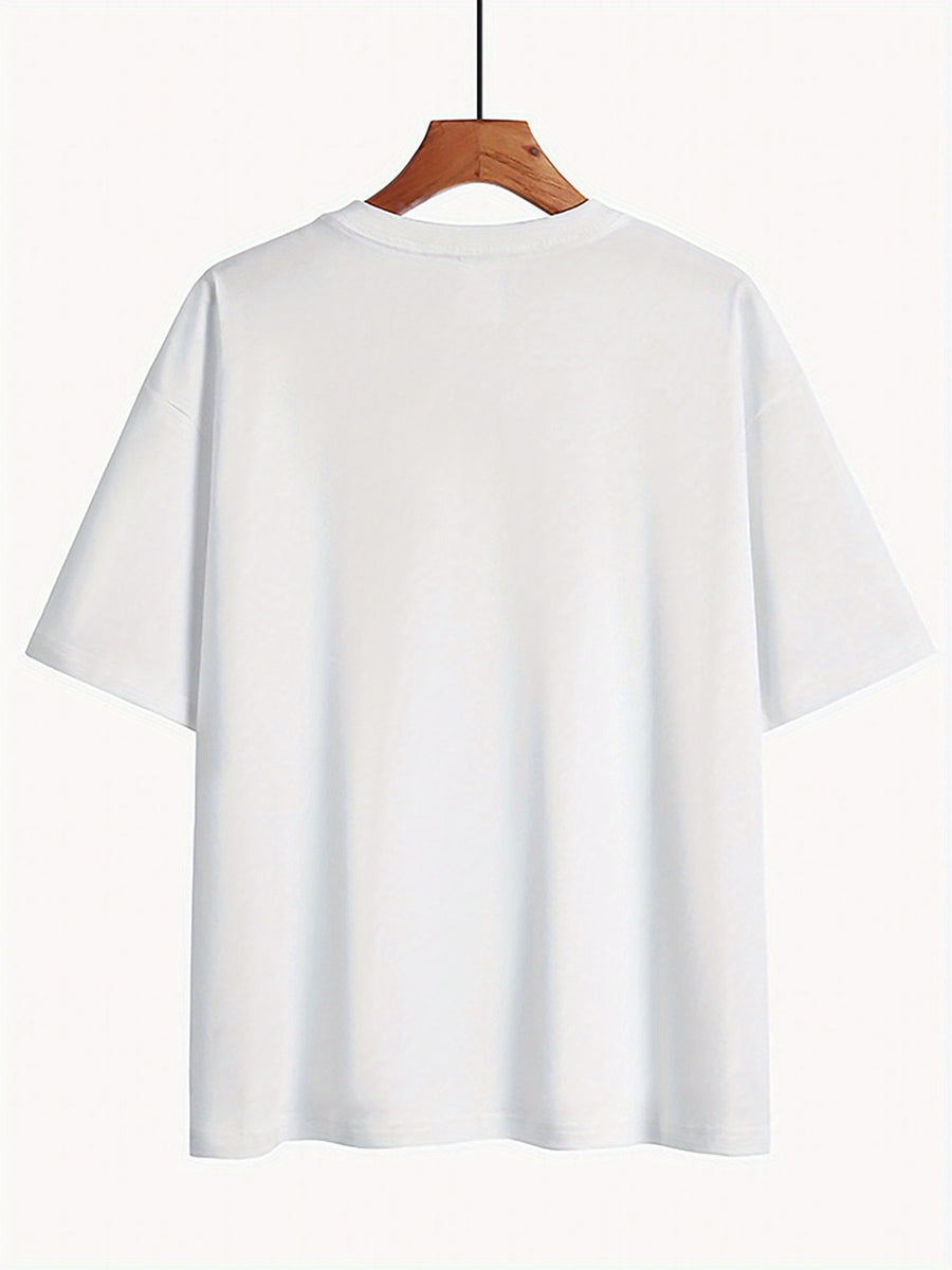 Graphic Print T-shirt, Short Sleeve Crew Neck Casual Top for Summer & Spring, Women's Clothing - White