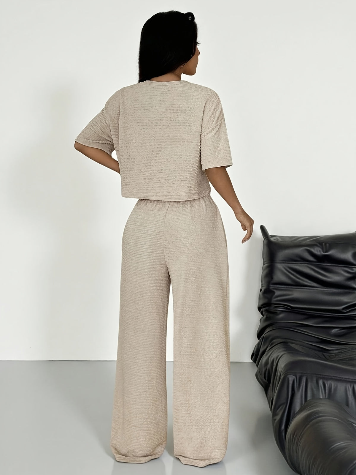 Women'S Spring/Summer Fashion T-Shirt And Pants 2pcs Set - Khaki