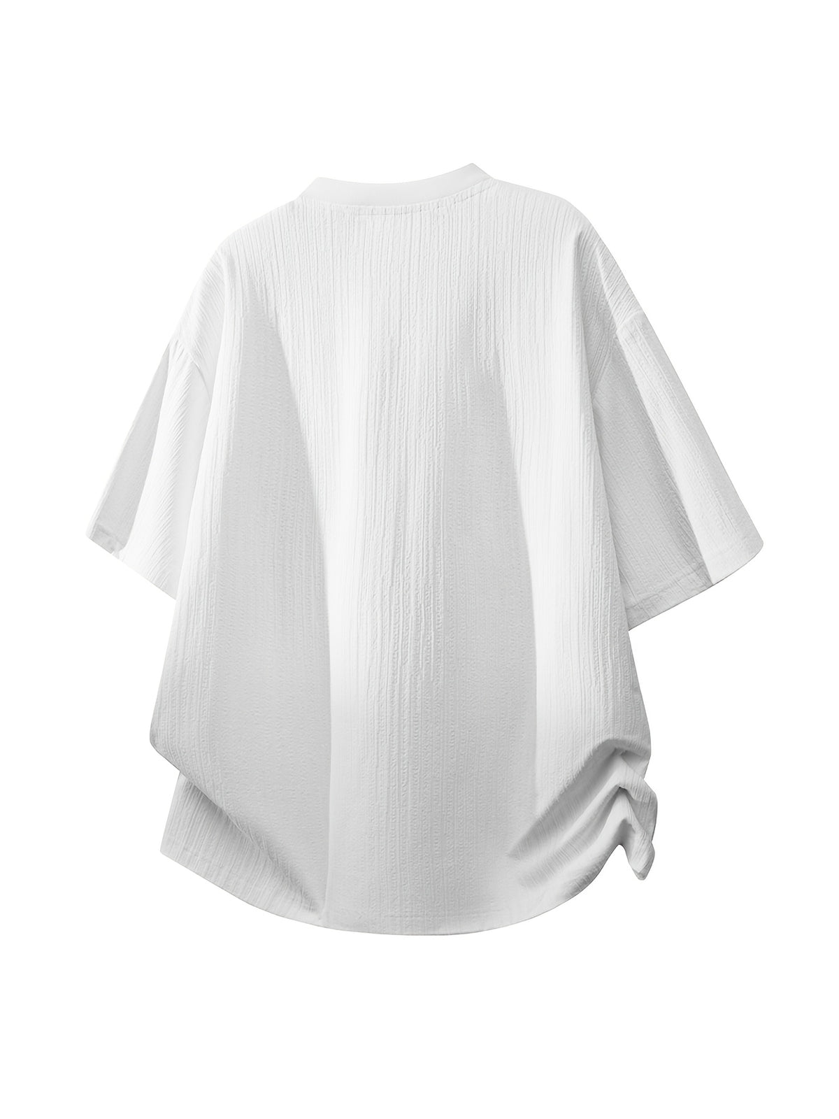 Men's Summer Split Neck T-Shirt Loose Drop Shoulder Design Versatile Minimalist Premium Daily Trendy Top - White