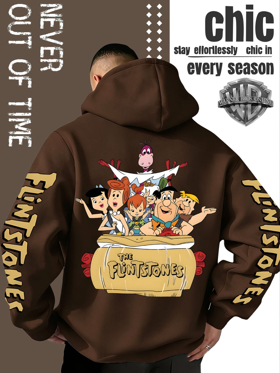 Men'S Hooded Sweatshirt, Cool American Retro Street Style, Classic Original Family Full Assembly Design, with Vintage Bold Font Decoration, Sleeve Theme Patterns, Machine Washable And Non-Deformable, Fall/Winter Skin-Friendly Warm Long Sleeve Top - Coffee Color
