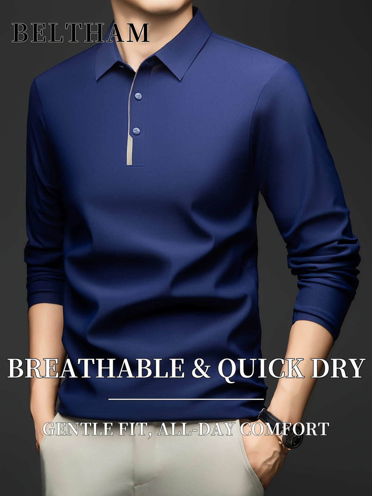 Spring Summer Autumn Men'S Long Sleeve Polo Shirt, Ice Feel Moisture Wicking Breathable Quick Dry Top, Versatile Apparel for Daily Casual Business Sports Golf Fishing Camping Outdoor Wear - Shangqing