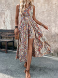 Spring/Summer Development Resort Leisure New Arrival European and American Fashion Trend  Paisley Print V-Neck Sleeveless Jumpsuit - Red
