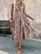 Spring/Summer Development Resort Leisure New Arrival European and American Fashion Trend  Paisley Print V-Neck Sleeveless Jumpsuit - Red