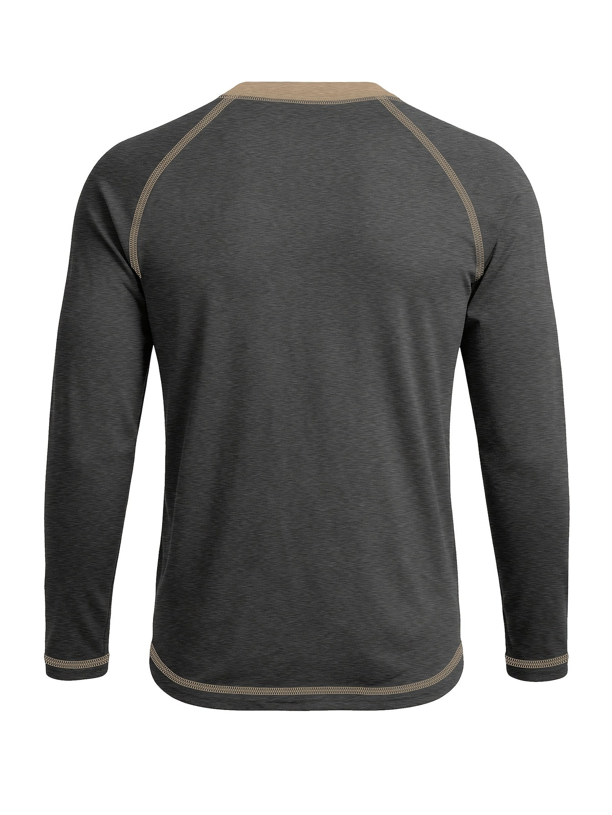 Cross-Border New Men'S Long Sleeve Round Neck T-Shirt, Outwardly Oriented Western Men'S Clothing Color-Blocked Top Base Layer - Dark Gray
