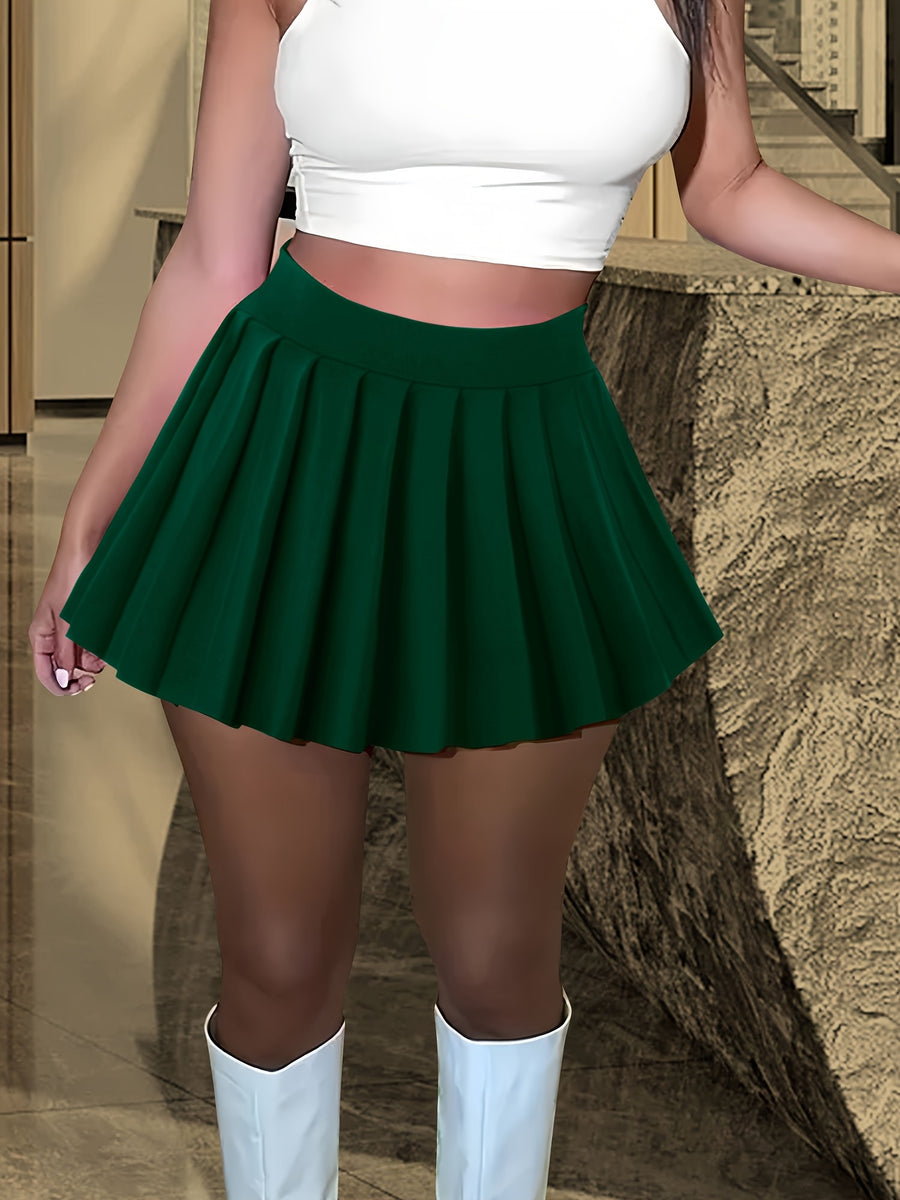 Solid Color Versatile High-Waist Pleated Mini Skirt - Flattering And Stylish for Women - Dark Green
