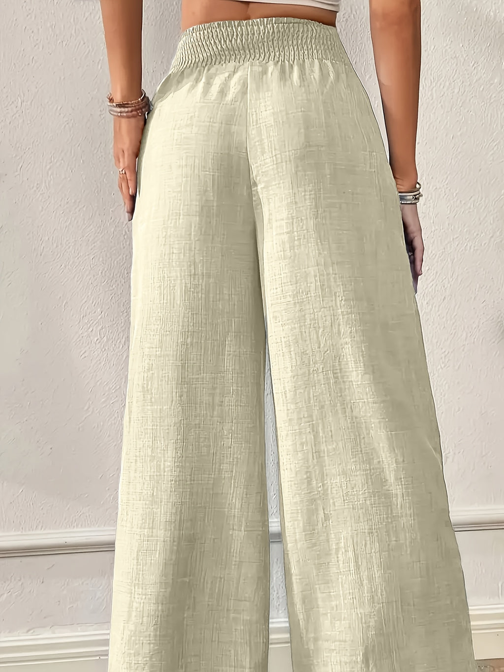 New Women'S High-Waist Wide-Leg Pants, Elastic Waist Straight-Leg Long Trousers, Elegant Wide-Leg Trousers Suitable for Casual And Formal Occasions, Office, And Semi-Formal Wear - Apricot