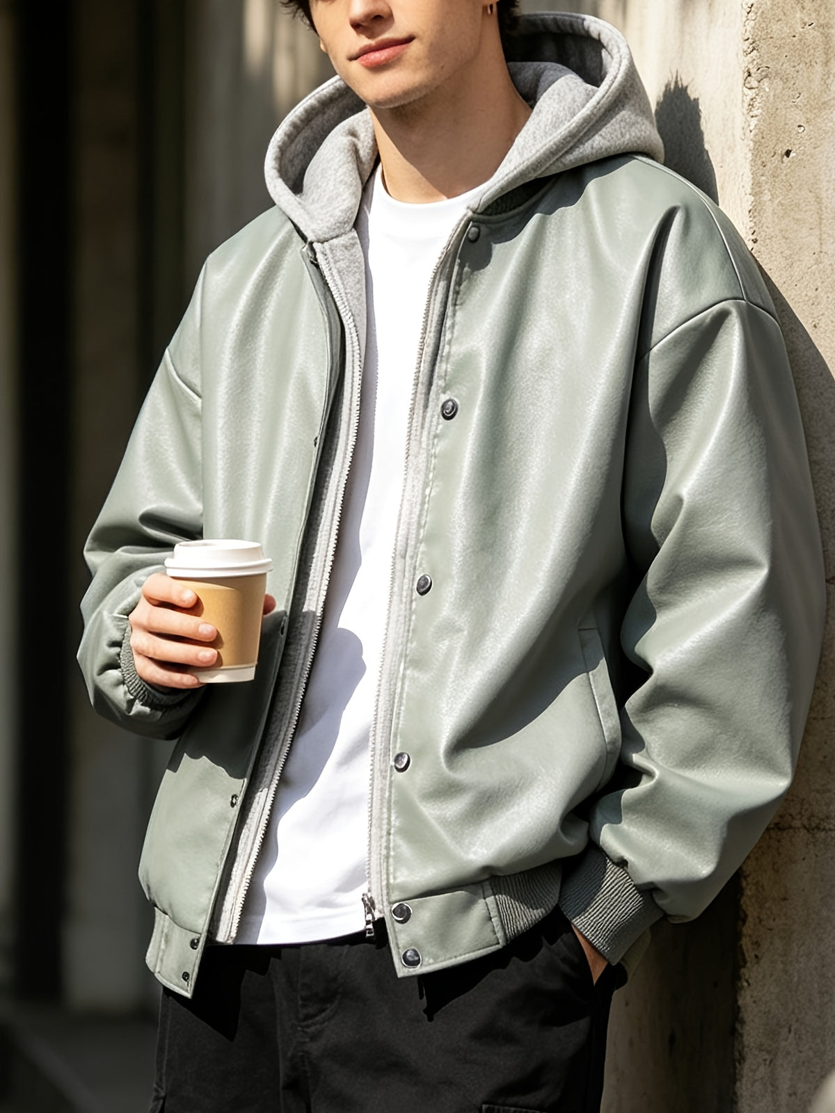 Men's Autumn/Winter 2-in-1 Look Hooded Baseball Jacket - Bean Green