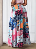2026 New Spring/Summer Women's Bohemian Digital Print High-Waist Loose Maxi Skirt, High-Waist Pleated Waist-Cinching Loose, Flowy, Comfortable, Casual, and Stylish Digital Print Skirt for Women - Multicolor