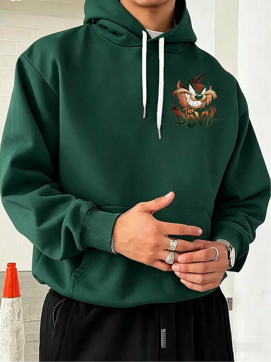 Warner Bros. Big Mouth Style Print, Hooded Sweatshirt with Graphic Design, Multi-functional Street Style Men's Hoodie, Comfortable and Casual, Suitable for Autumn and Winter Wear - Green