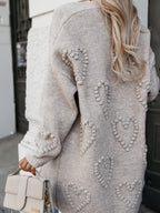 New Stylish and Elegant Three-Dimensional Heart Design Women's Cardigan - Light Grey