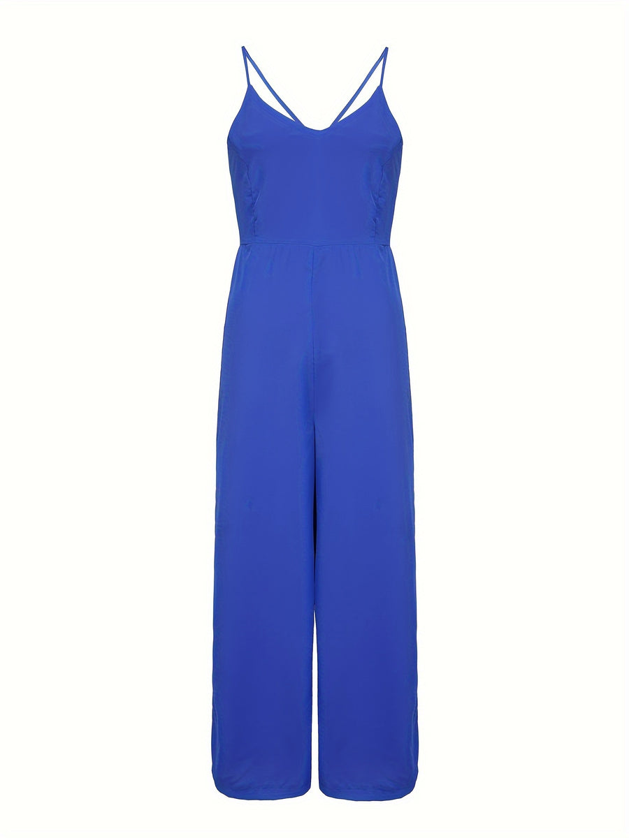 (Same Style on ) Women'S Suspender Jumpsuit Summer Fashion Sexy Backless Dress Women'S Outing Party Vacation Elegant Slim Fit Jumpsuit Long Pants Women'S Clothing - Blue