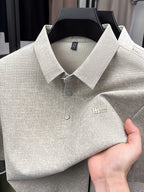 Men's Summer Gentle Style Polo Short-Sleeve Shirt, Offering a Refreshing and Elegant Charm. Perfect for Lakeside Strolls, Garden Walks, Sunset Lounging, and Daily Outings. with Its Simple and Clean Cut, It Creates a Relaxed and Carefree Urban - Gray Coffee