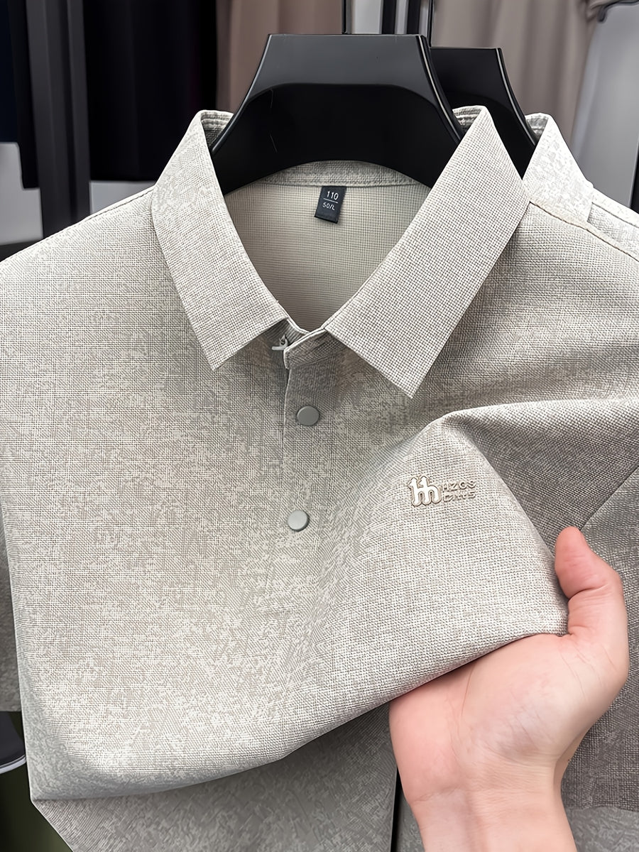 Men's Summer Gentle Style Polo Short-Sleeve Shirt, Offering a Refreshing and Elegant Charm. Perfect for Lakeside Strolls, Garden Walks, Sunset Lounging, and Daily Outings. with Its Simple and Clean Cut, It Creates a Relaxed and Carefree Urban - Gray Coffee