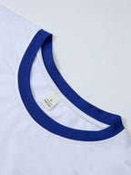 20pcs Women's Colorblock T-Shirt Single Piece, Hand-Drawn Line Art Couple Holding Hands with Heart Print, Colorblock Summer  Sleeve Crew Neck Short Sleeve T-Shirt - Breathable Crew Neck Casual Sport Top, Loose Fit Spring Festival Trendy Apparel - Blue+white