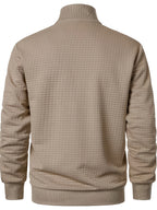 Spring/Autumn New Men's Solid Color Lapel Waffle Knit Long Sleeve Zipper Jacket, Comfortable and Breathable Outdoor Sports Men's Outerwear, Practical Jacket - Khaki