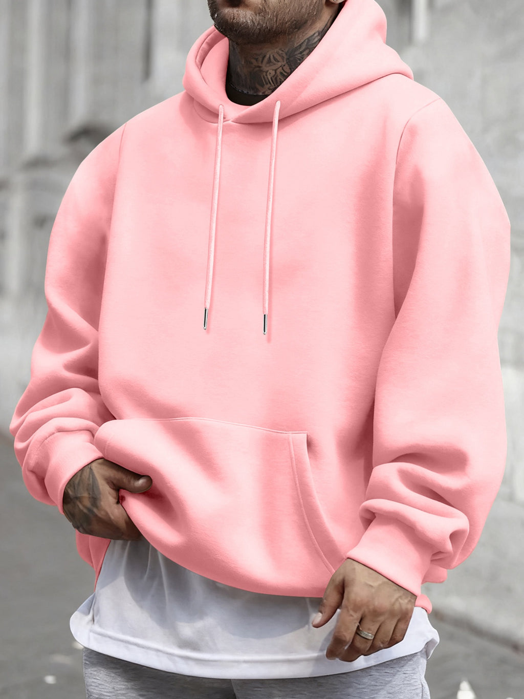 [Christmas Big ] Autumn Winter Men'S Warm Comfortable Hoodie, Y2K Graffiti Trendy Sweatshirt, Classic Practical Kangaroo Pockets, Retro Hip-Hop Street Style Men'S Casual Top, High Comfort Warm Fabric - Pink