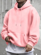 [Christmas Big ] Autumn Winter Men'S Warm Comfortable Hoodie, Y2K Graffiti Trendy Sweatshirt, Classic Practical Kangaroo Pockets, Retro Hip-Hop Street Style Men'S Casual Top, High Comfort Warm Fabric - Pink