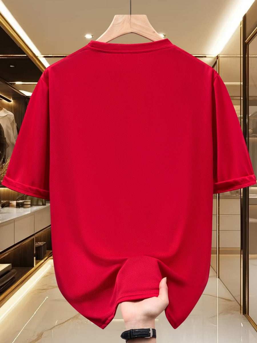 Men'S American Retro Letter Print New Arrival Comfortable Fashion Casual T-Shirt, Easy Care, Business Casual Style, Breathable, Comfortable, Ideal Top for Outdoor Sports - Red